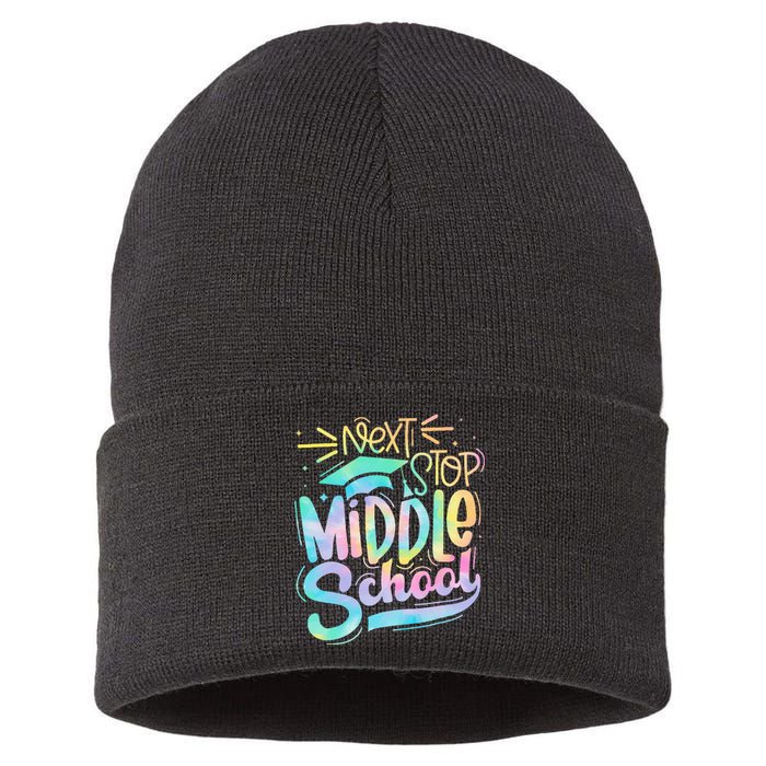 Next Stop Middle School Graduation Last Day Of School Kids Sustainable Knit Beanie