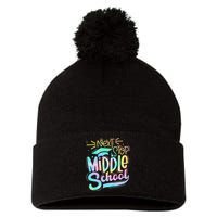 Next Stop Middle School Graduation Last Day Of School Kids Pom Pom 12in Knit Beanie