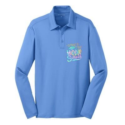 Next Stop Middle School Graduation Last Day Of School Silk Touch Performance Long Sleeve Polo