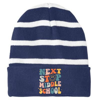 Next Stop Middle School Graduation Last Day Of School Striped Beanie with Solid Band