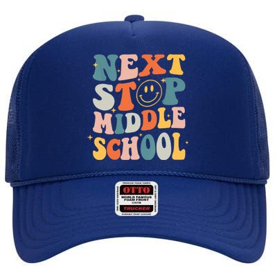 Next Stop Middle School Graduation Last Day Of School High Crown Mesh Back Trucker Hat