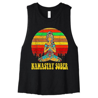 Namastay Sober Na Aa 12 Step Recovery Narcotics Anonymous Women's Racerback Cropped Tank