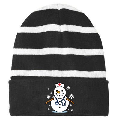 Nurse Snowman Nurse Christmas Striped Beanie with Solid Band