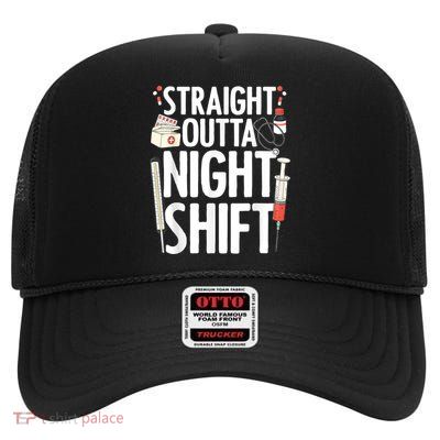 Night Shift Nurse For Men Women Emergency Registered Nurse High Crown Mesh Back Trucker Hat