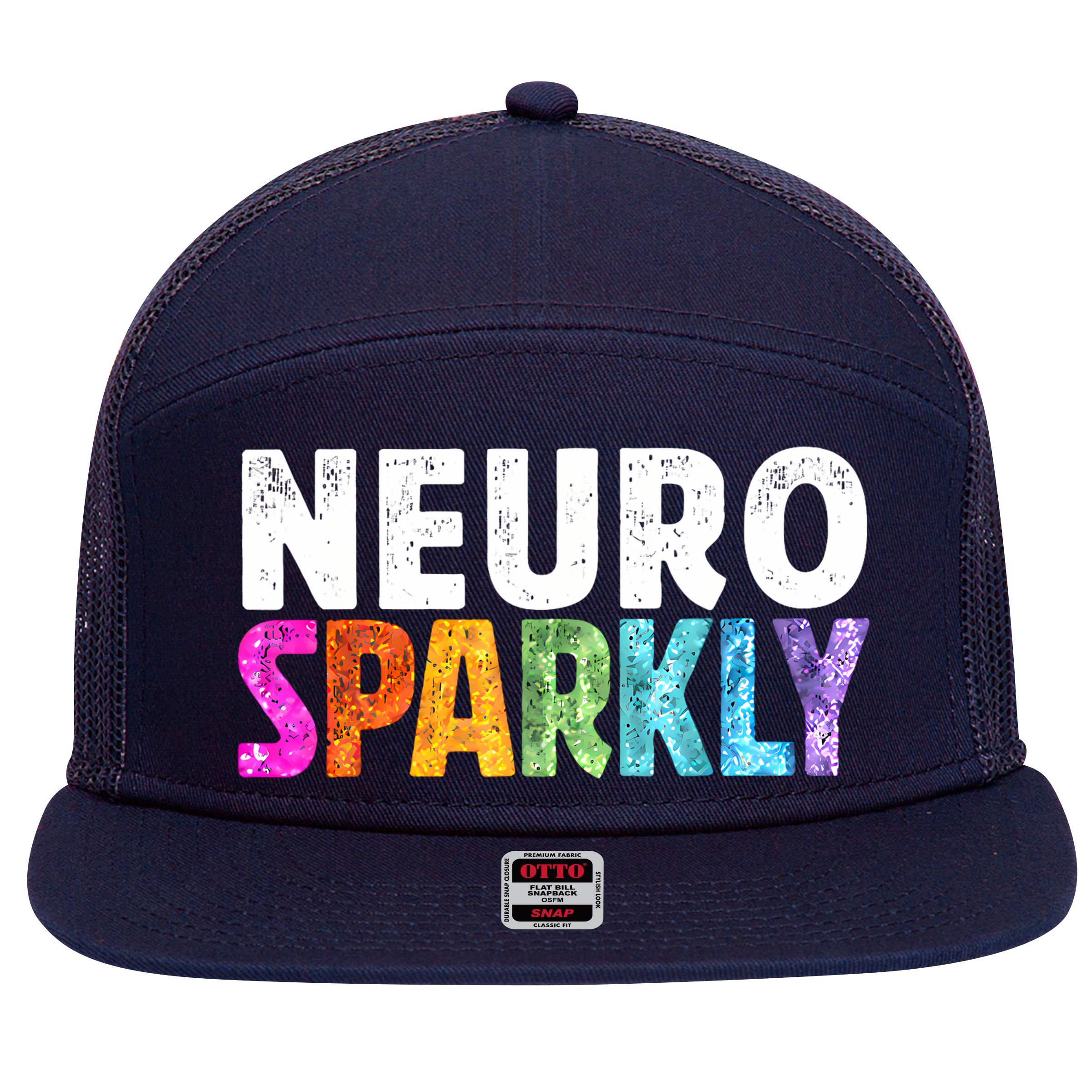 Neuro Sparkly Neurodivergent Neurodivergence ADHD ASD 7 Panel Mesh Trucker Snapback Hat