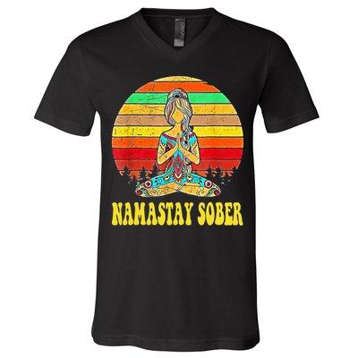 Namastay Sober Na Aa 12 Step Recovery Narcotics Anonymous V-Neck T-Shirt