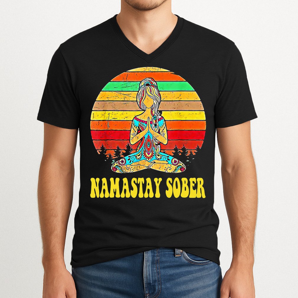 Namastay Sober Na Aa 12 Step Recovery Narcotics Anonymous V-Neck T-Shirt