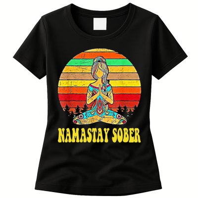 Namastay Sober Na Aa 12 Step Recovery Narcotics Anonymous Womens T-Shirt