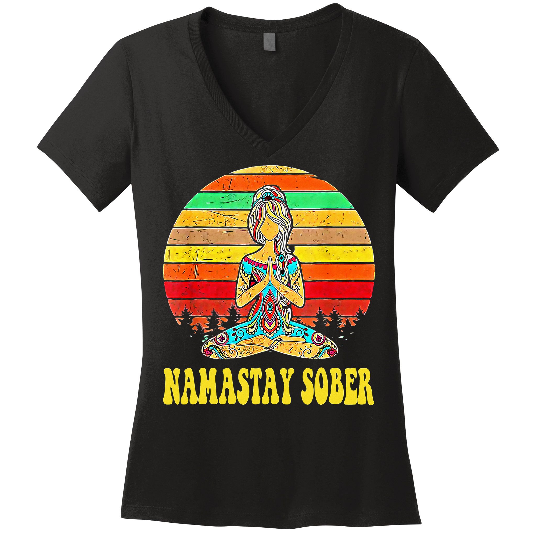 Namastay Sober Na Aa 12 Step Recovery Narcotics Anonymous Women's V-Neck T-Shirt