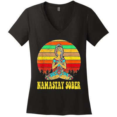 Namastay Sober Na Aa 12 Step Recovery Narcotics Anonymous Women's V-Neck T-Shirt