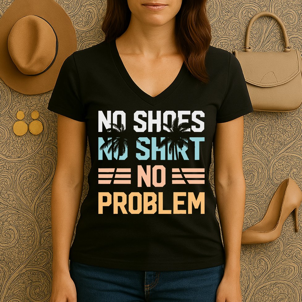 No Shoes No Problem Coconut Tree Country Music Women's V-Neck T-Shirt
