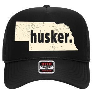 Nebraska State Nickname Husker Distressed High Crown Mesh Back Trucker Hat