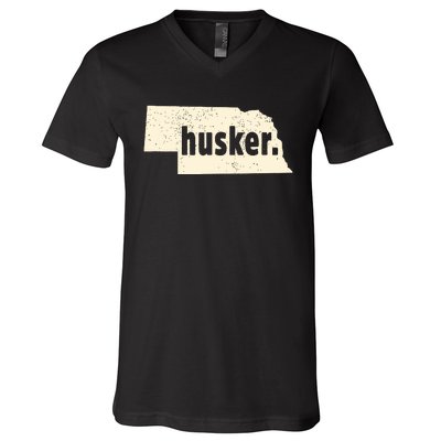 Nebraska State Nickname Husker Distressed V-Neck T-Shirt