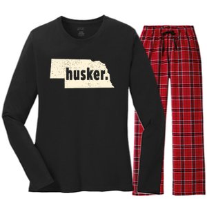 Nebraska State Nickname Husker Distressed Women's Long Sleeve Flannel Pajama Set 