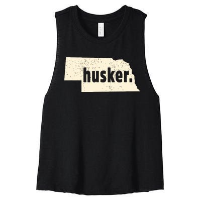 Nebraska State Nickname Husker Distressed Women's Racerback Cropped Tank