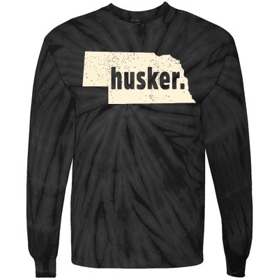 Nebraska State Nickname Husker Distressed Tie-Dye Long Sleeve Shirt