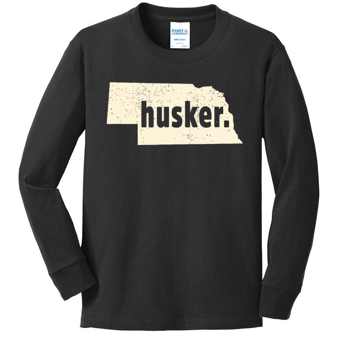 Nebraska State Nickname Husker Distressed Kids Long Sleeve Shirt