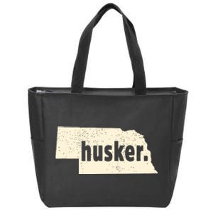 Nebraska State Nickname Husker Distressed Zip Tote Bag