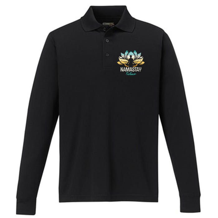 Namastay Sober NA AA 12 Step Recovery  Performance Long Sleeve Polo