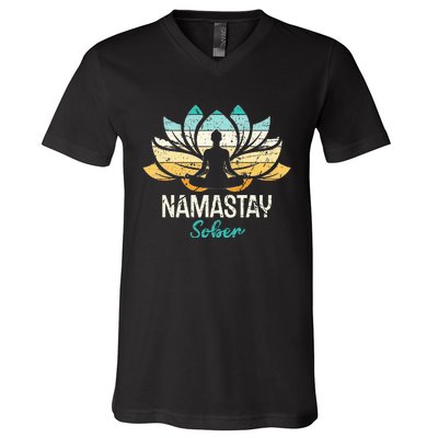 Namastay Sober NA AA 12 Step Recovery  V-Neck T-Shirt