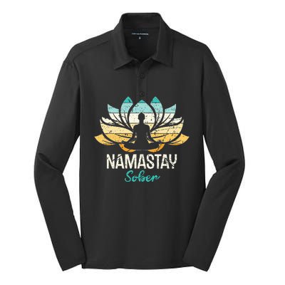 Namastay Sober NA AA 12 Step Recovery  Silk Touch Performance Long Sleeve Polo