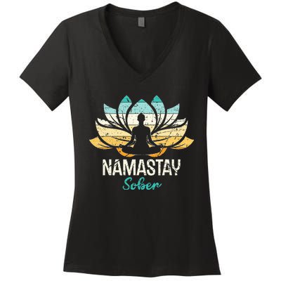 Namastay Sober NA AA 12 Step Recovery  Women's V-Neck T-Shirt