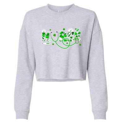 Nurse Shamrock Nursing St Patricks Day Irish Stethoscope Gift Cropped Pullover Crew