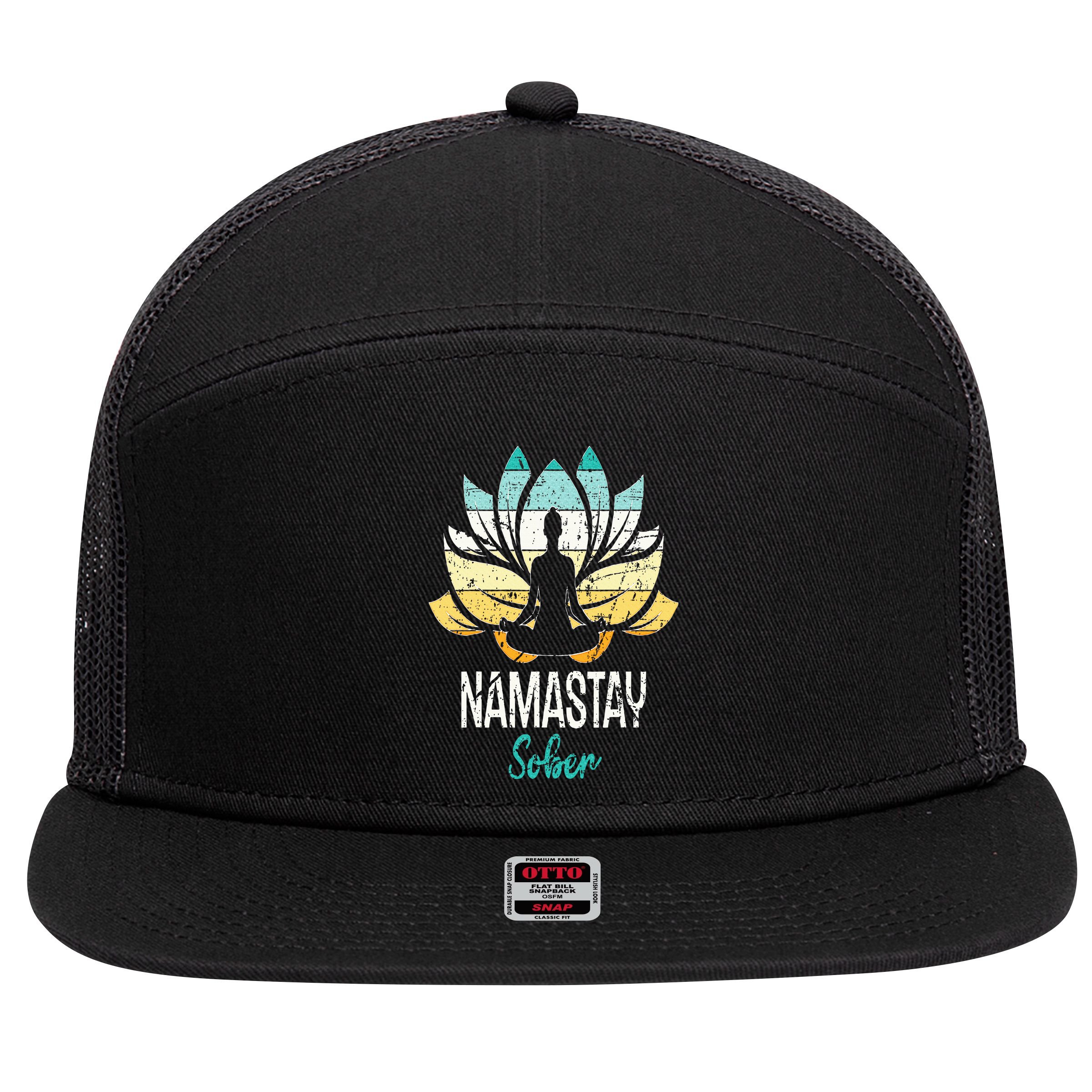 Namastay Sober NA AA 12 Step Recovery Narcotics Anonymous 7 Panel Mesh Trucker Snapback Hat