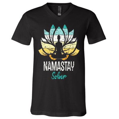 Namastay Sober NA AA 12 Step Recovery Narcotics Anonymous V-Neck T-Shirt