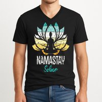 Namastay Sober NA AA 12 Step Recovery Narcotics Anonymous V-Neck T-Shirt