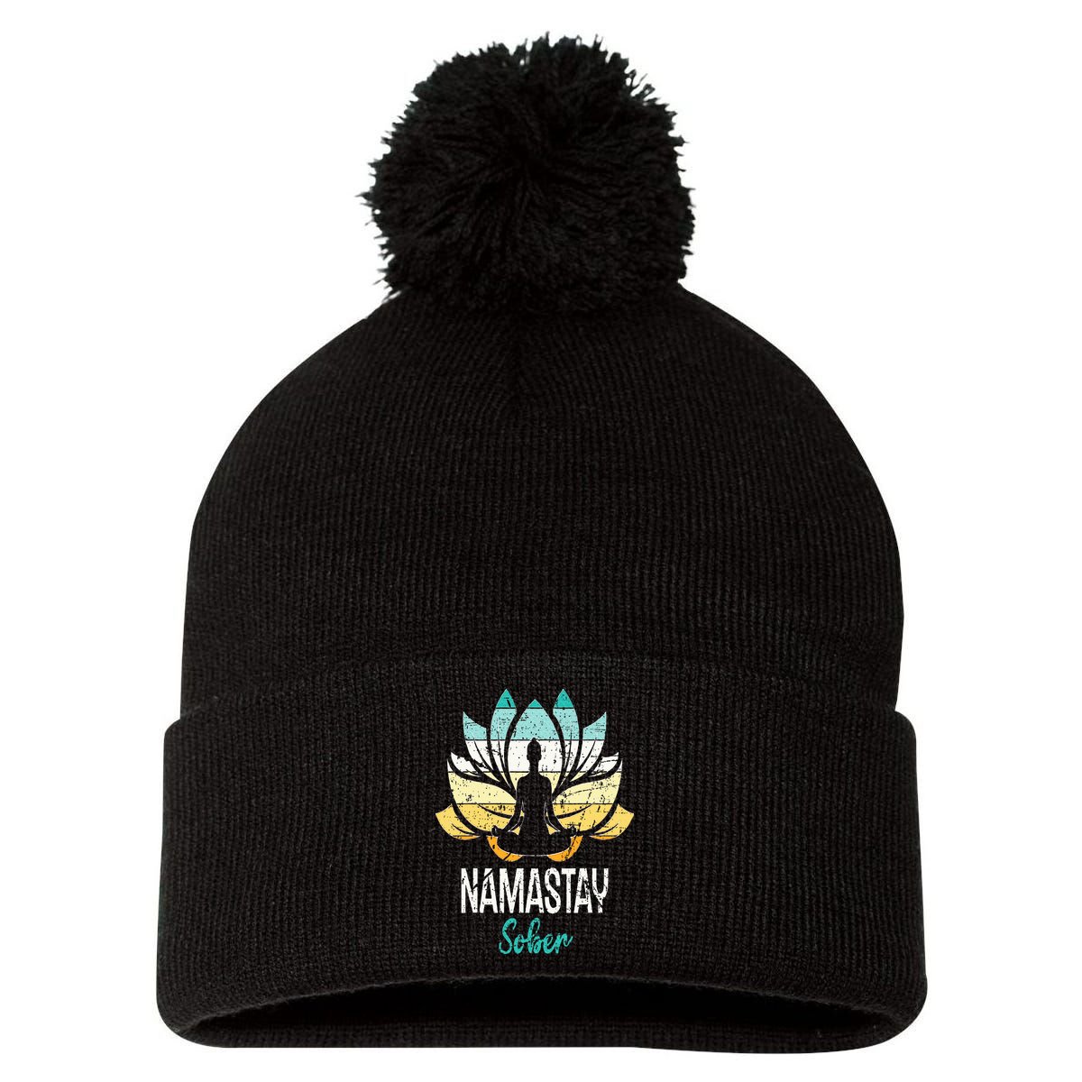 Namastay Sober NA AA 12 Step Recovery Narcotics Anonymous Pom Pom 12in Knit Beanie