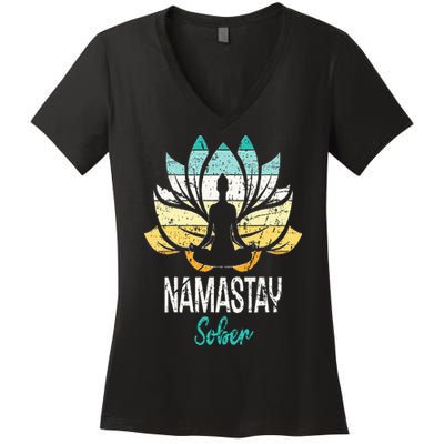 Namastay Sober NA AA 12 Step Recovery Narcotics Anonymous Women's V-Neck T-Shirt