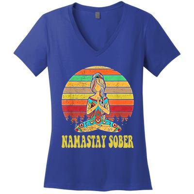 Namastay Sober Na Aa 12 Step Recovery Narcotics Anonymous Great Gift Women's V-Neck T-Shirt