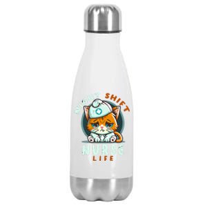 Night Shift Nurse Life Funny Groovy Cat Lover Nurse Tee Cute Gift Stainless Steel Insulated Water Bottle