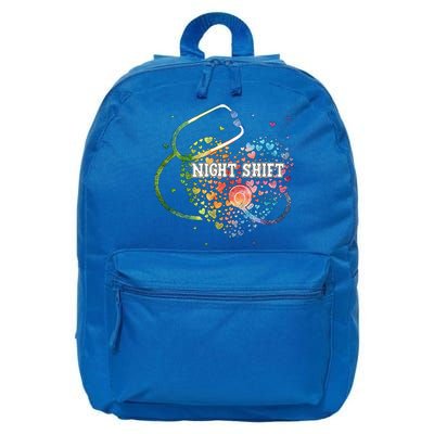 Night Shift Nurse Watercol Love Heart Stethoscope Rn Nurse Gift 16 in Basic Backpack