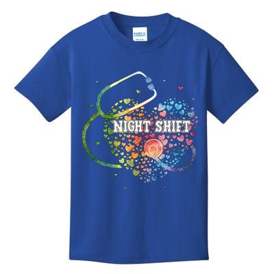Night Shift Nurse Watercol Love Heart Stethoscope Rn Nurse Gift Kids T-Shirt