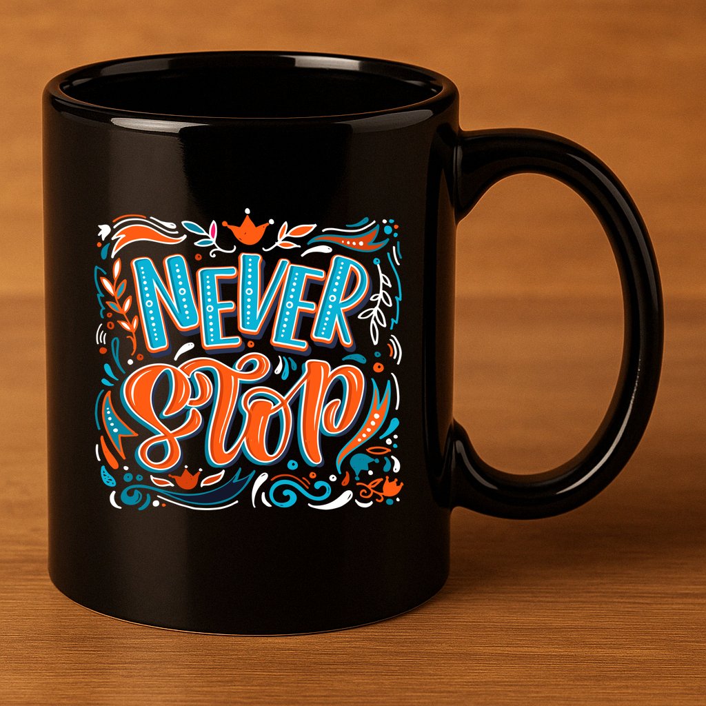 Never Stop 11oz C Handle Ceramic Mug