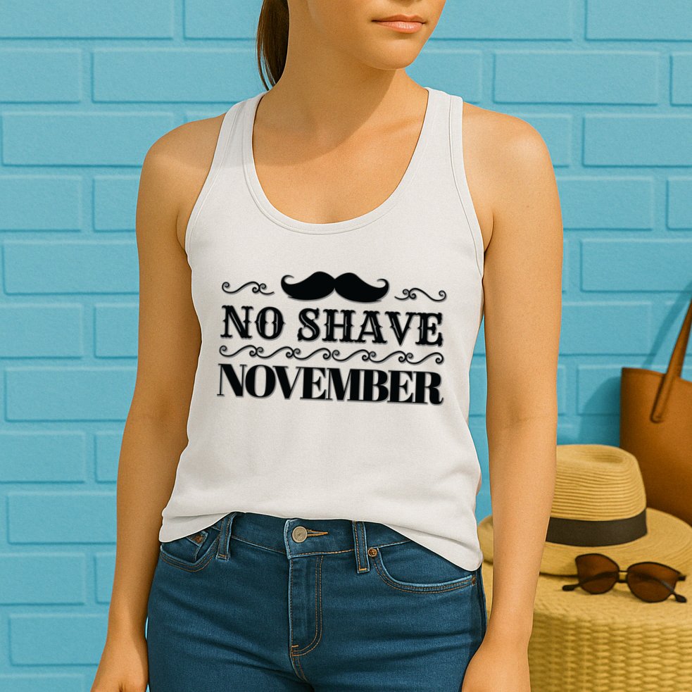 No Shave November Mustache Funny Womens Tank Top