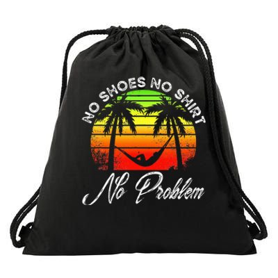 No Shoes No Clothes No Problem Island Palm Vacation Drawstring Bag