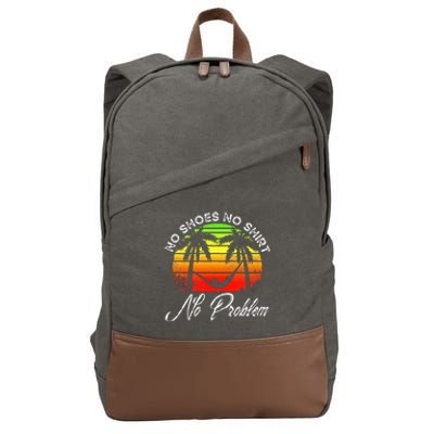 No Shoes No Clothes No Problem Island Palm Vacation Cotton Canvas Backpack