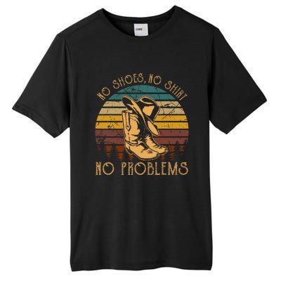 No Shoes No No Problems Vintage Cowboy Hat And Boots Tall Fusion ChromaSoft Performance T-Shirt