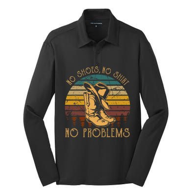 No Shoes No No Problems Vintage Cowboy Hat And Boots Silk Touch Performance Long Sleeve Polo