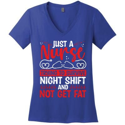 Night Shift Nurse Appreciation Rn Cna Nurse Funny Nursing Cute Gift Women's V-Neck T-Shirt