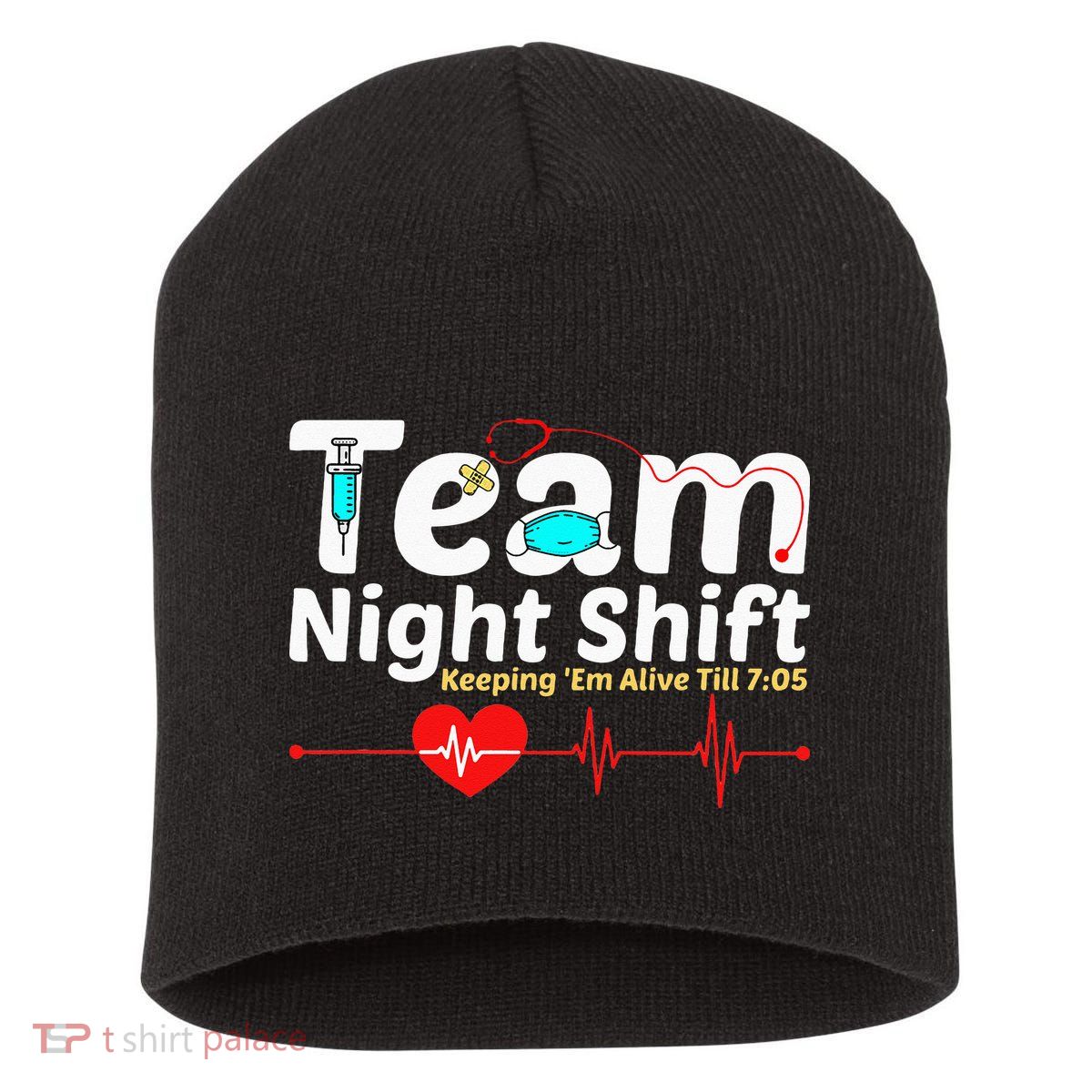 Night Shift Nurse Life RN LPN CNA Healthcare Heartbeat Love Short Acrylic Beanie