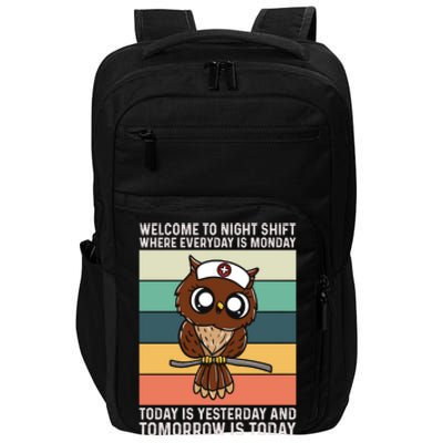 Night Shift Nurse Owls Funny Nursing Gift Impact Tech Backpack