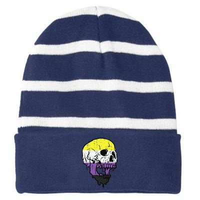 N.O.N.B.I.N.A.R.Y. .S.Kull Non Binary Enby Pride Lgbtq Striped Beanie with Solid Band