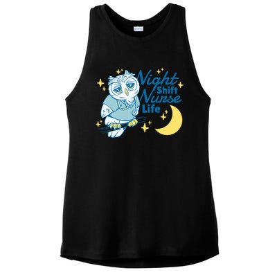 Night Shift Nurse Life Owl Ladies PosiCharge Tri-Blend Wicking Tank