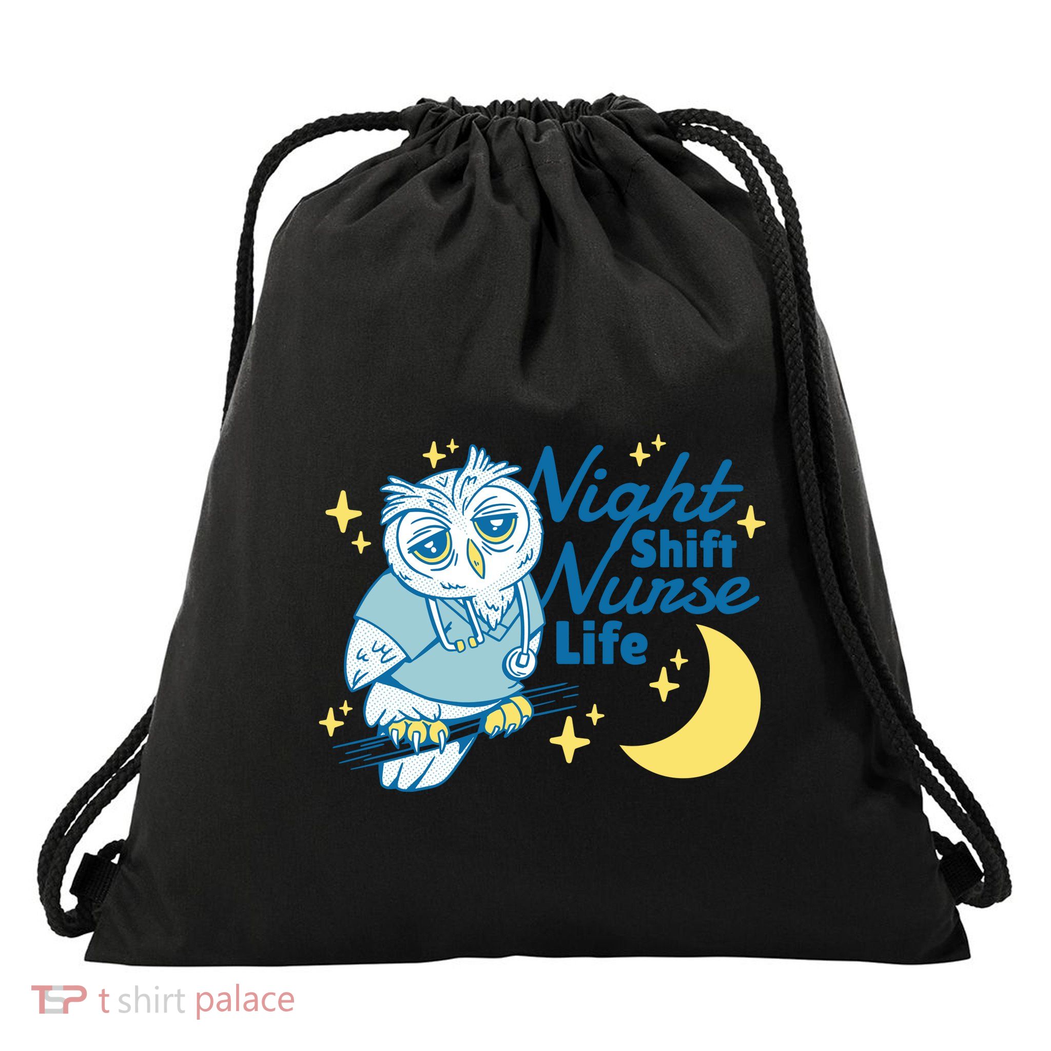 Night Shift Nurse Life Owl Drawstring Bag