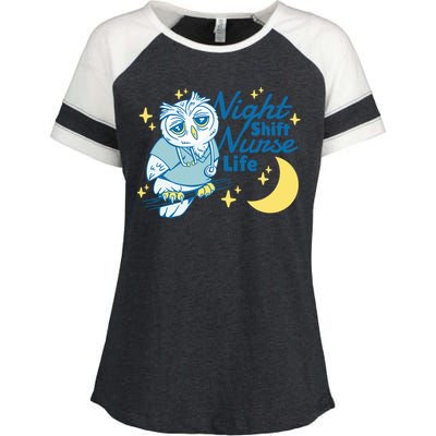 Night Shift Nurse Life Owl Enza Ladies Jersey Colorblock Tee