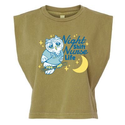 Night Shift Nurse Life Owl Garment-Dyed Women's Muscle Tee